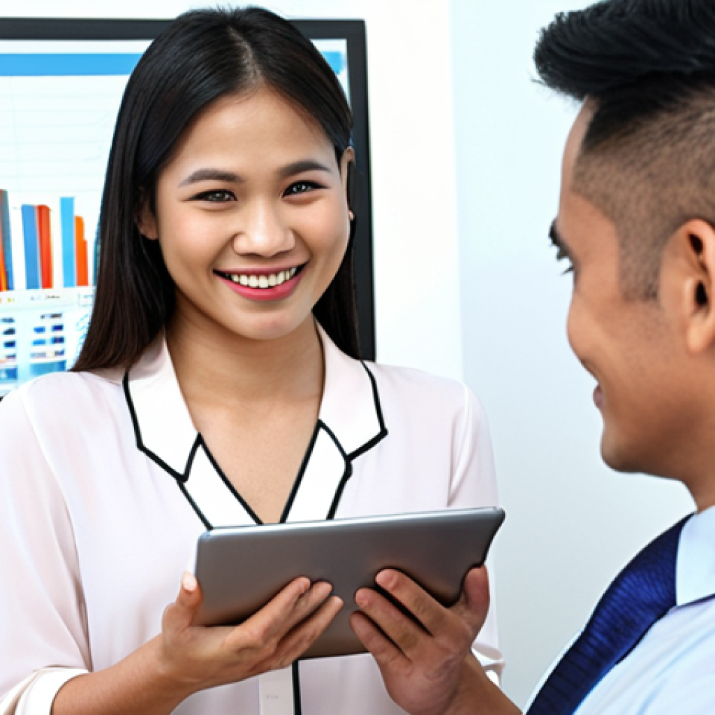 **Image Prompt:** A friendly financial consultant in a modern office setting, explaining stock charts on a tablet to a smiling Malay couple. The atmosphere is welcoming and professional. Focus on building trust and understanding.