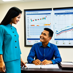 **

"A professional financial consultant, fully clothed in a modest baju kurung, advising a client in a modern Kuala Lumpur office setting, appropriate attire, safe for work, perfect anatomy, natural proportions, friendly and professional demeanor, financial charts visible in the background, family-friendly image, high quality."

**