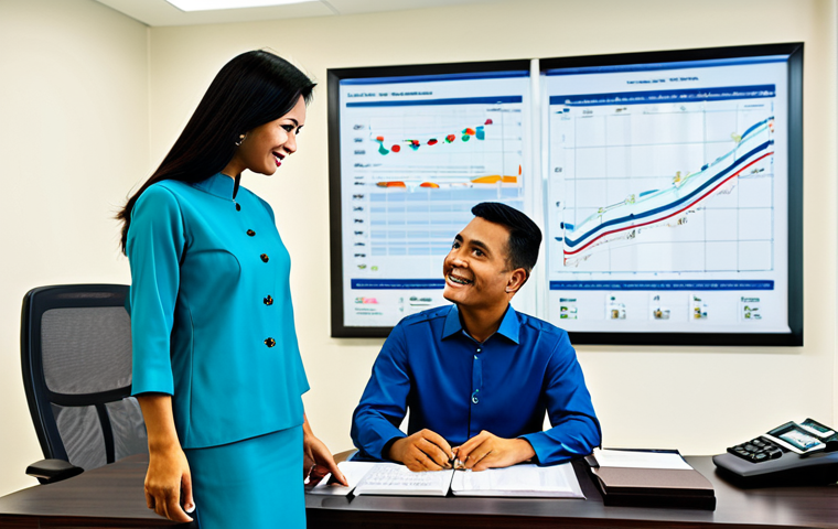 **
"A professional financial consultant, fully clothed in a modest baju kurung, advising a client in a modern Kuala Lumpur office setting, appropriate attire, safe for work, perfect anatomy, natural proportions, friendly and professional demeanor, financial charts visible in the background, family-friendly image, high quality."
**